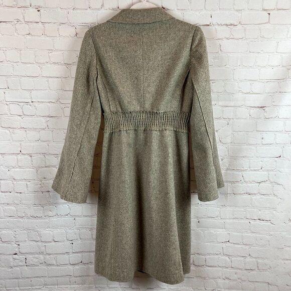 POLECI gray wool blend lined flared sleeve pocket elastic waist classic coat 4 - Picture 8 of 14